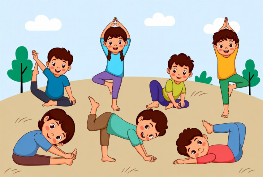 Kinder bei yogga übungne